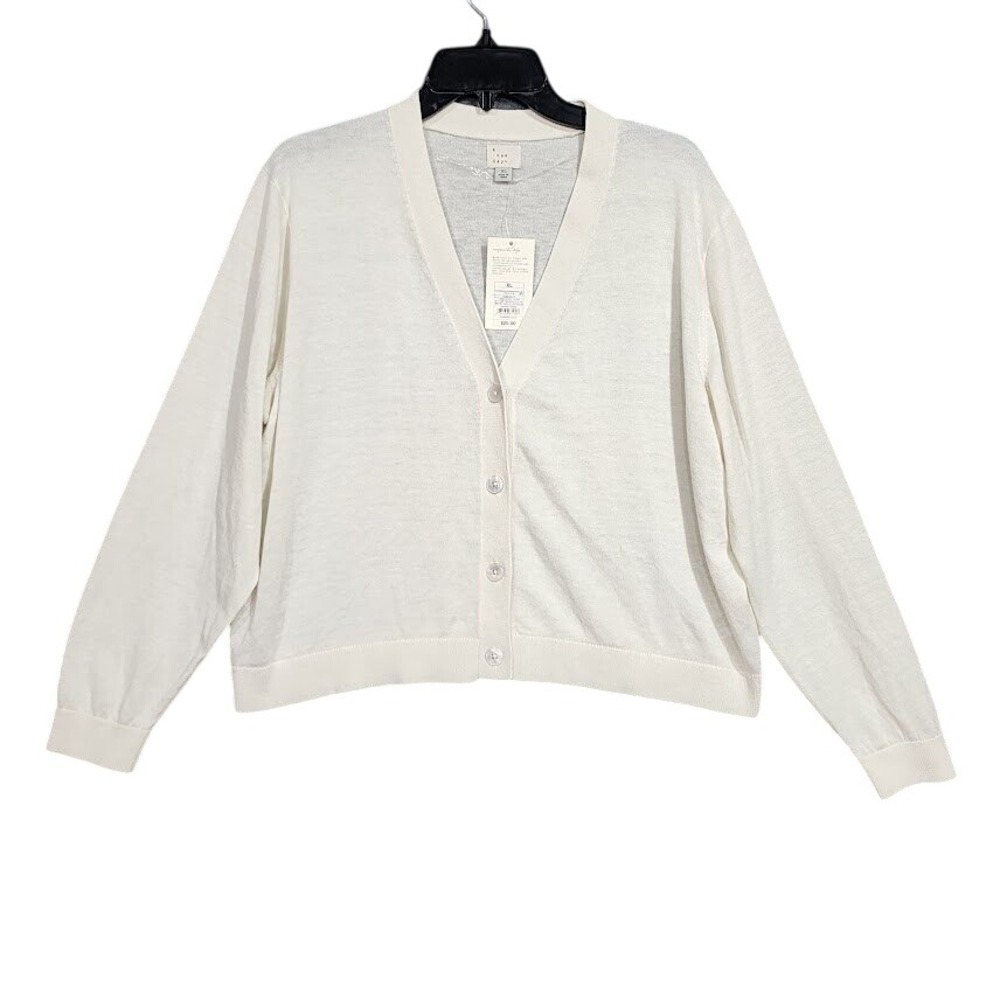 A. New Day‎ Soft Wool Blend Cardigan Lightweight Thin Cream XL